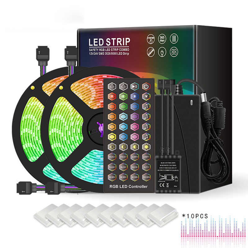 DC12V 16.4ft/5M 5050RGB Bluetooth Control Timing Flexible Waterproof LED Light Strip Kit,30LEDs/M, With 40 Key Remote Control, Multi Colorful Light Strip